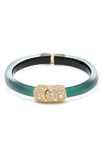 Shop Alexis Bittar Crystal Encrusted Clasp Skinny Bangle In Black Forest