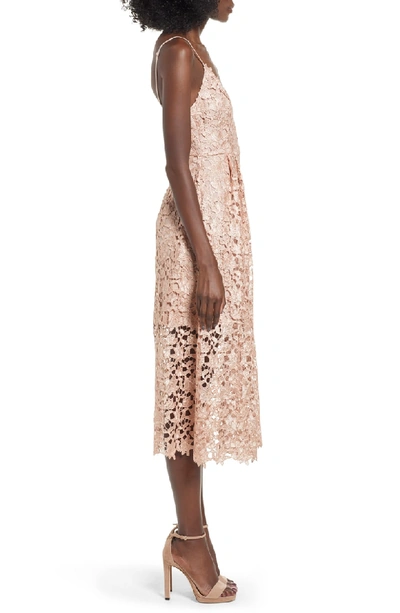 Shop Astr Lace Midi Dress In Rose Gold Foil