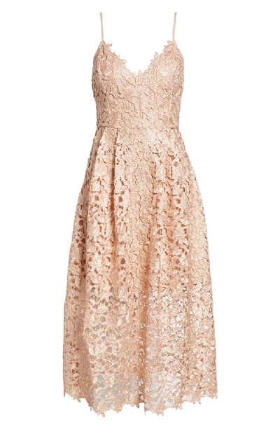 Shop Astr Lace Midi Dress In Rose Gold Foil
