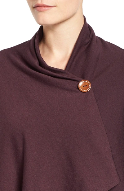 Shop Bobeau One-button Fleece Wrap Cardigan In Burgundy Stem
