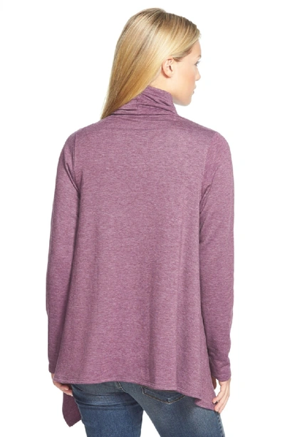 Shop Bobeau One-button Fleece Wrap Cardigan In Heather Purple Dark