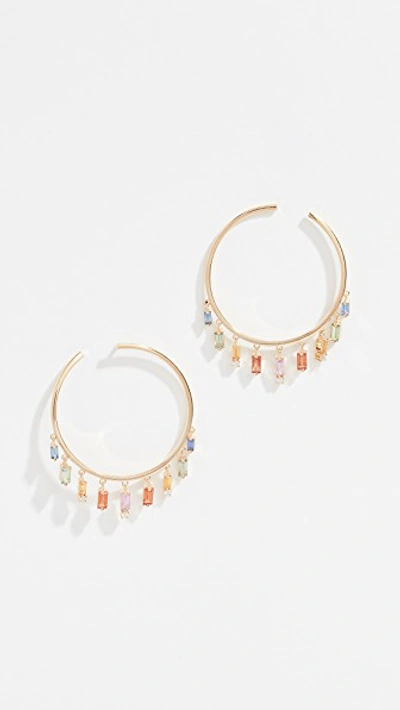 Shop Suzanne Kalan 18k Diamond Sapphire Hoop Earrings In Yellow Gold/multi