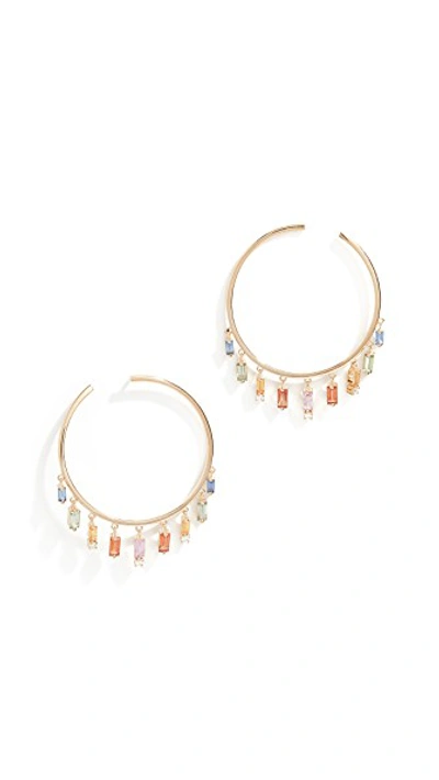 Shop Suzanne Kalan 18k Diamond Sapphire Hoop Earrings In Yellow Gold/multi