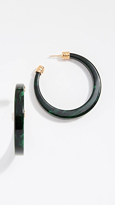 Shop Gas Bijoux Bo Caftan Oval Acetate Hoop Earrings In Green/gold