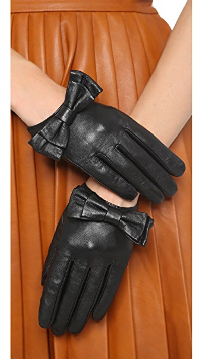 Shop Carolina Amato Bow Snap Gloves In Black