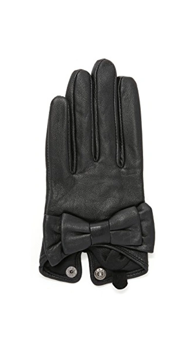 Shop Carolina Amato Bow Snap Gloves In Black