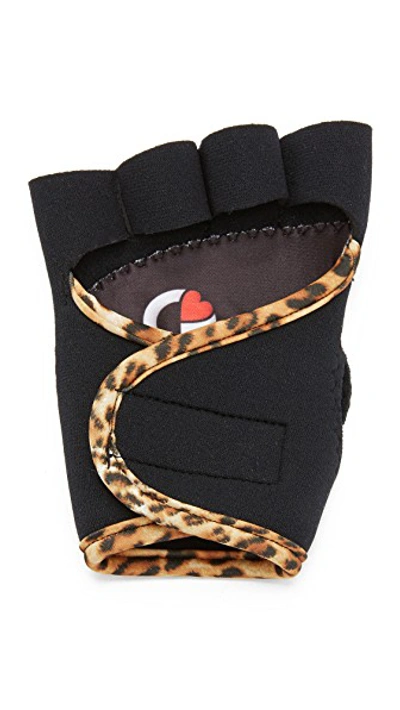 Shop G-loves Black With Leopard Workout Gloves In Black/leopard
