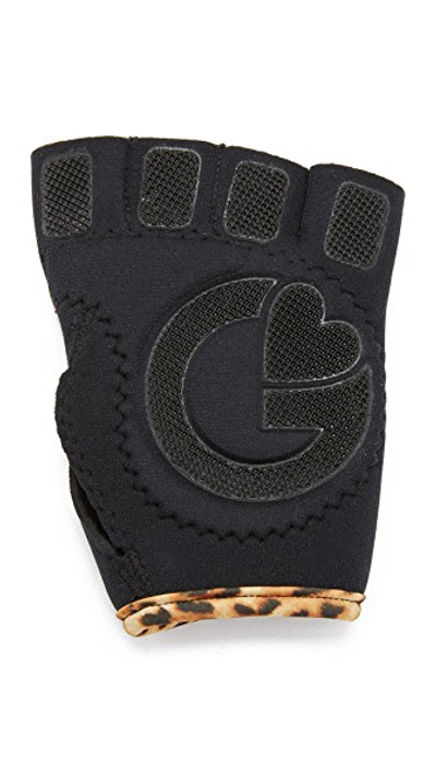 Shop G-loves Black With Leopard Workout Gloves In Black/leopard
