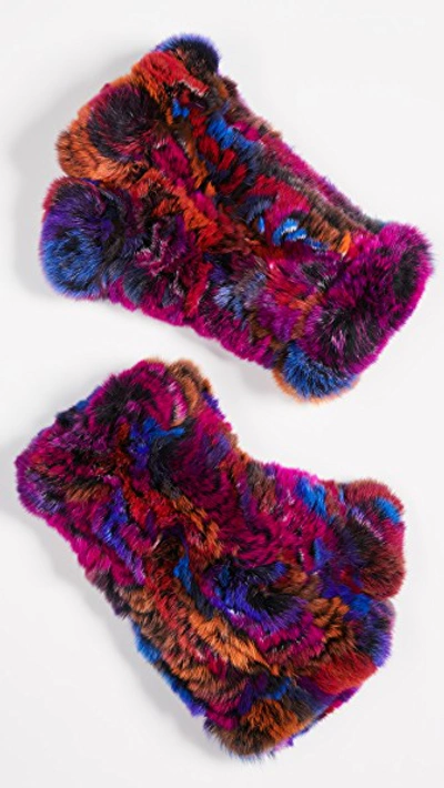 Shop Adrienne Landau Rabbit Fur Fingerless Gloves In Bright Multi