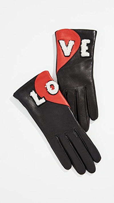 Shop Agnelle Love Gloves In Black/red