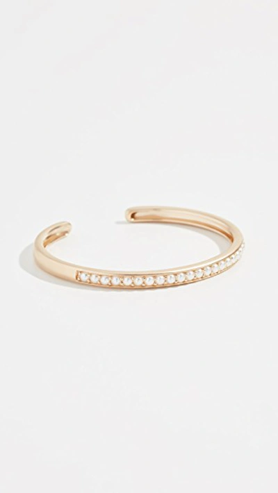 Shop Jane Taylor 14k Oval Hinged Cuff With White Pearls In Yellow Gold/pearl