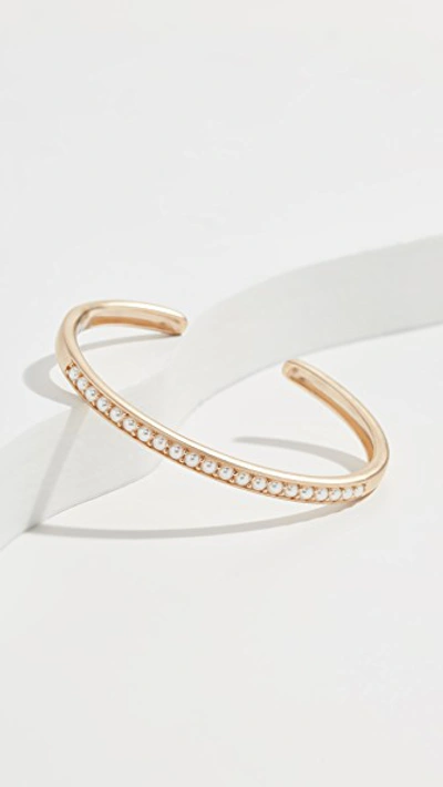 Shop Jane Taylor 14k Oval Hinged Cuff With White Pearls In Yellow Gold/pearl