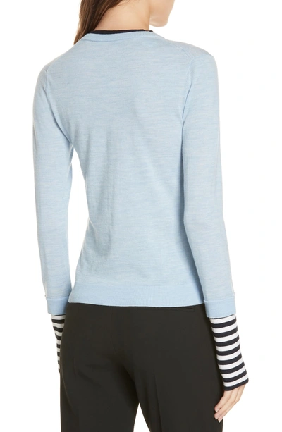 Shop Veronica Beard Avory Contrast Cuff Merino Wool Sweater In Light Blue