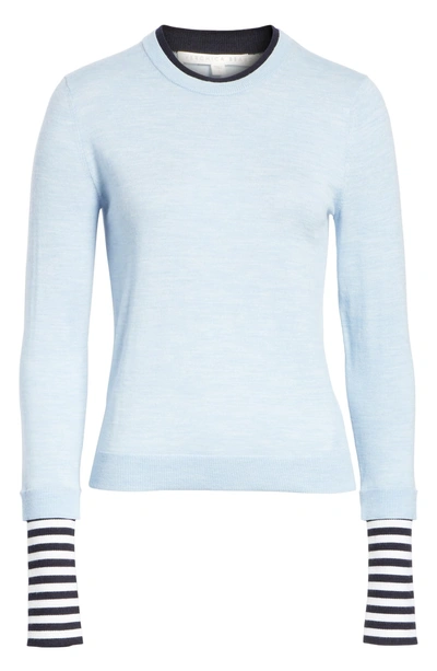 Shop Veronica Beard Avory Contrast Cuff Merino Wool Sweater In Light Blue