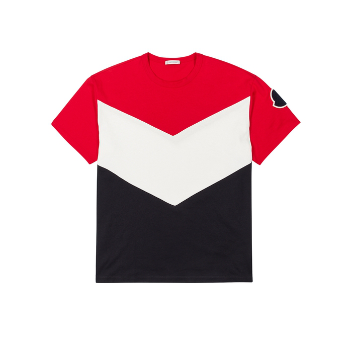 Moncler Maglia Colour Block Cotton Jersey T Shirt Multi In Multicoloured Modesens