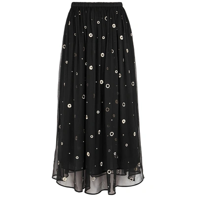 Shop Vince Black Embroidered Silk Chiffon Midi Skirt