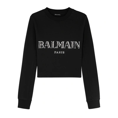 Shop Balmain Logo-appliquéd Cotton Top In Black