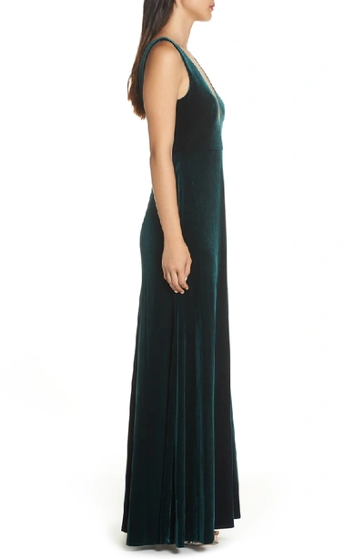 Shop Jenny Yoo Logan Plunging V-neck Velvet Gown In Emerald