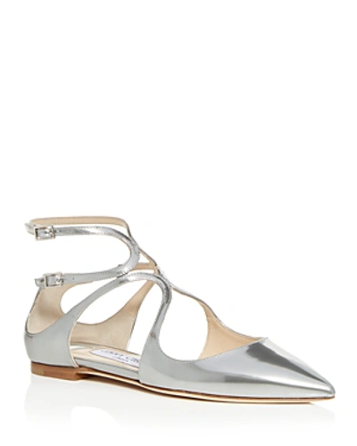 Shop Jimmy Choo Women's Lancer Patent Leather Ankle Strap Flats In Silver