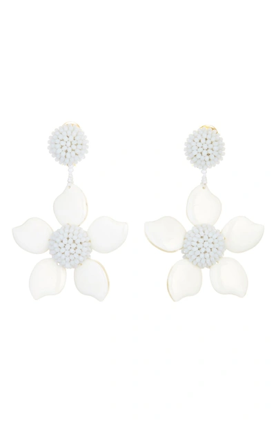 Shop Oscar De La Renta Bold Enamel Flower Drop Earrings In White