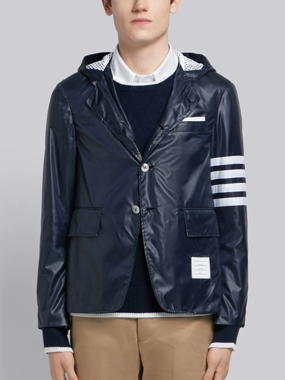 Shop Thom Browne 4-bar Hooded Ripstop Sport Coat In Blue