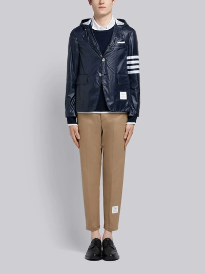 Shop Thom Browne 4-bar Hooded Ripstop Sport Coat In Blue