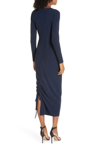Shop Milly Diagonal Ruched Tunnel Dress In Navy