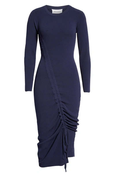 Shop Milly Diagonal Ruched Tunnel Dress In Navy