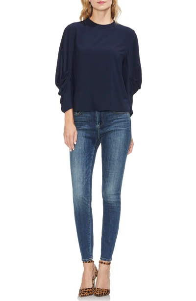 Shop Vince Camuto Draped Sleeve Top In Classic Navy
