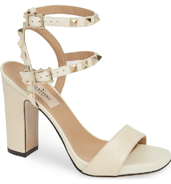 rockstud ankle strap block sandal