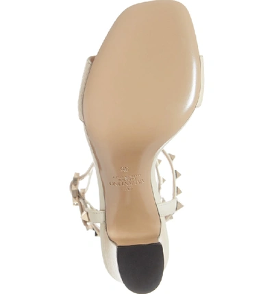 Shop Valentino Rockstud Ankle Strap Block Sandal In Light Ivory