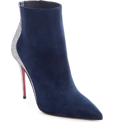 Shop Christian Louboutin Delicotte Pointy Toe Bootie In Marine/ Silver