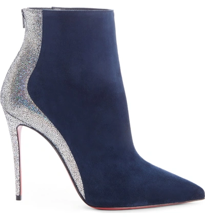 Shop Christian Louboutin Delicotte Pointy Toe Bootie In Marine/ Silver