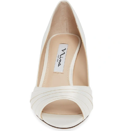 Shop Nina Chezare Peep Toe Pump In Ivory Satin