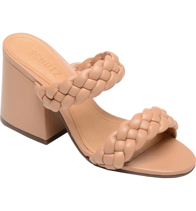 Shop Schutz Elida Block Heel Slide Sandal In Honey Beige