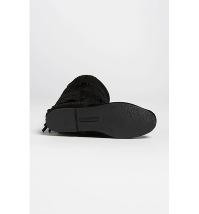 Shop Minnetonka 3-layer Fringe Boot In Black Suede