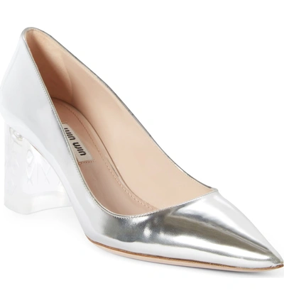 Shop Miu Miu Clear Heel Pump In Silver