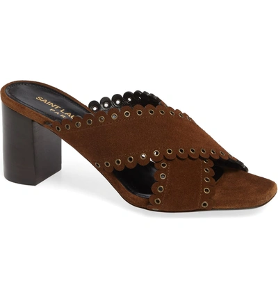 Shop Saint Laurent Loulou Grommet Sandal In Brown Suede