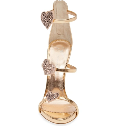 Shop Giuseppe Zanotti Triple Heart Strappy Sandal In Rose Gold