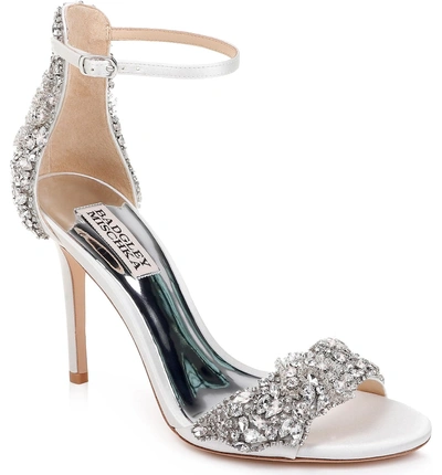 Shop Badgley Mischka Fabiana Ankle Strap Sandal In Soft White Satin