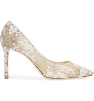 Shop Jimmy Choo Romy Lace Pointed Toe Pump In Ivory Lace