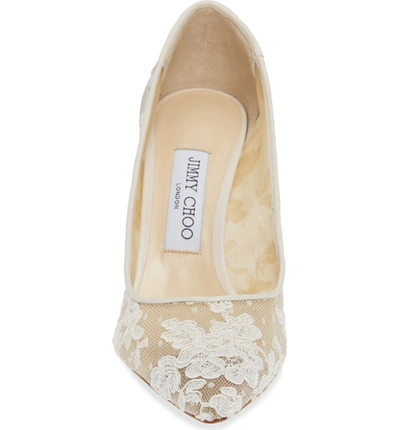 Shop Jimmy Choo Romy Lace Pointed Toe Pump In Ivory Lace