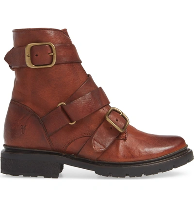 Shop Frye Vanessa Tanker Genuine Shearling Lined Boot In Cognac Leather