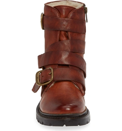 Shop Frye Vanessa Tanker Genuine Shearling Lined Boot In Cognac Leather