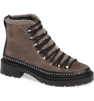 Shop Rag & Bone Compass Genuine Shearling Combat Boot In Elephant Suede
