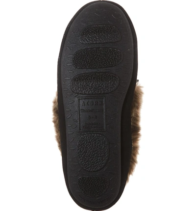 Shop Acorn Faux Fur Trim Moccasin Indoor/outdoor Slipper In Black Suede