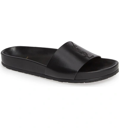 Shop Saint Laurent Jimmy Logo Slide Sandal In Black Leather