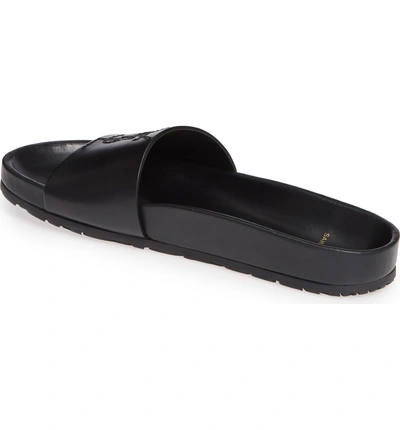 Shop Saint Laurent Jimmy Logo Slide Sandal In Black Leather