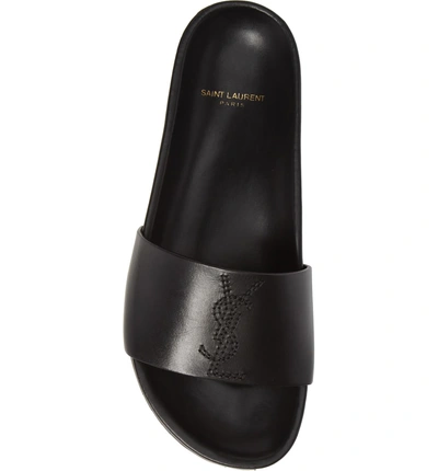 Shop Saint Laurent Jimmy Logo Slide Sandal In Black Leather