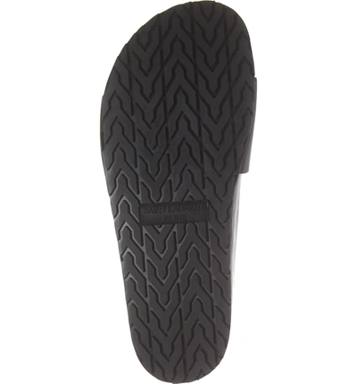Shop Saint Laurent Jimmy Logo Slide Sandal In Black Leather